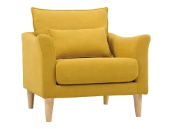 Sillón diseño tejido efecto terciopelo amarillo mostaza y roble KATE