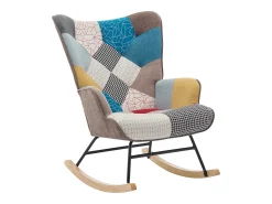 Sillón Elmina en tejido jaspeado patchwork multicolor con patas mecedoras