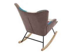 Sillón Elmina en tejido jaspeado patchwork multicolor con patas mecedoras