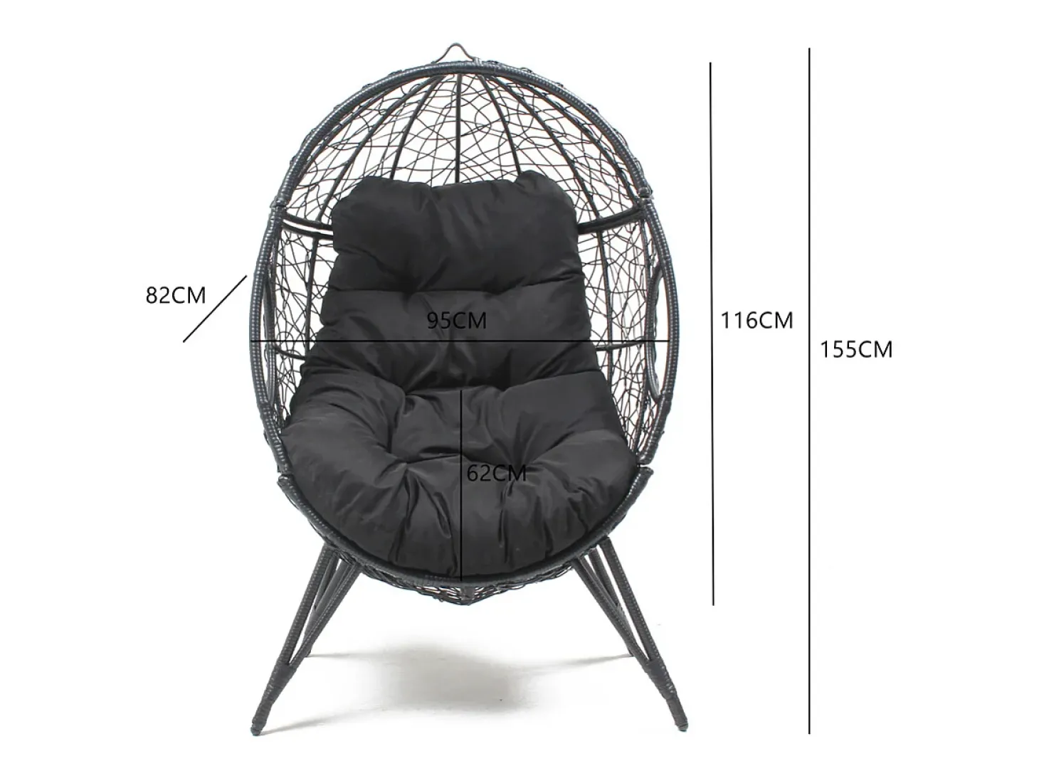 Sillón en forma de huevo resina efecto de ratán negro JANE