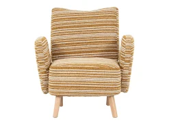 Sillón en tejido bouclé amarillo mostaza - Patas de madera