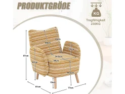 Sillón en tejido bouclé amarillo mostaza - Patas de madera