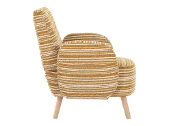 Sillón en tejido bouclé amarillo mostaza - Patas de madera
