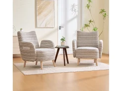Sillón en tejido bouclé caqui - Patas de madera - Para salones, dormitorios y oficinas