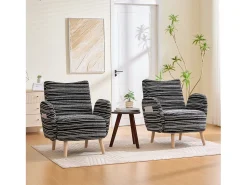 Sillón en tejido bouclé negro - Patas de madera - Para salones, dormitorios y oficinas