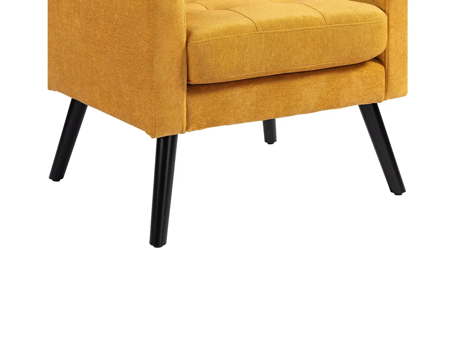 Sillón en tejido de lino amarillo con patas de madera.