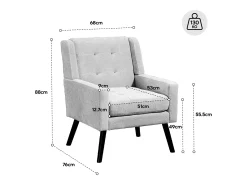 Sillón en tejido de lino beige con patas de madera
