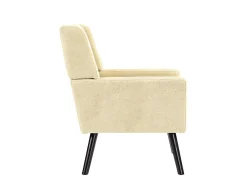 Sillón en tejido de lino beige con patas de madera