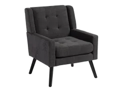 Sillón en tejido de lino gris oscuro con patas de madera.