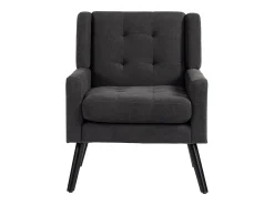 Sillón en tejido de lino gris oscuro con patas de madera.