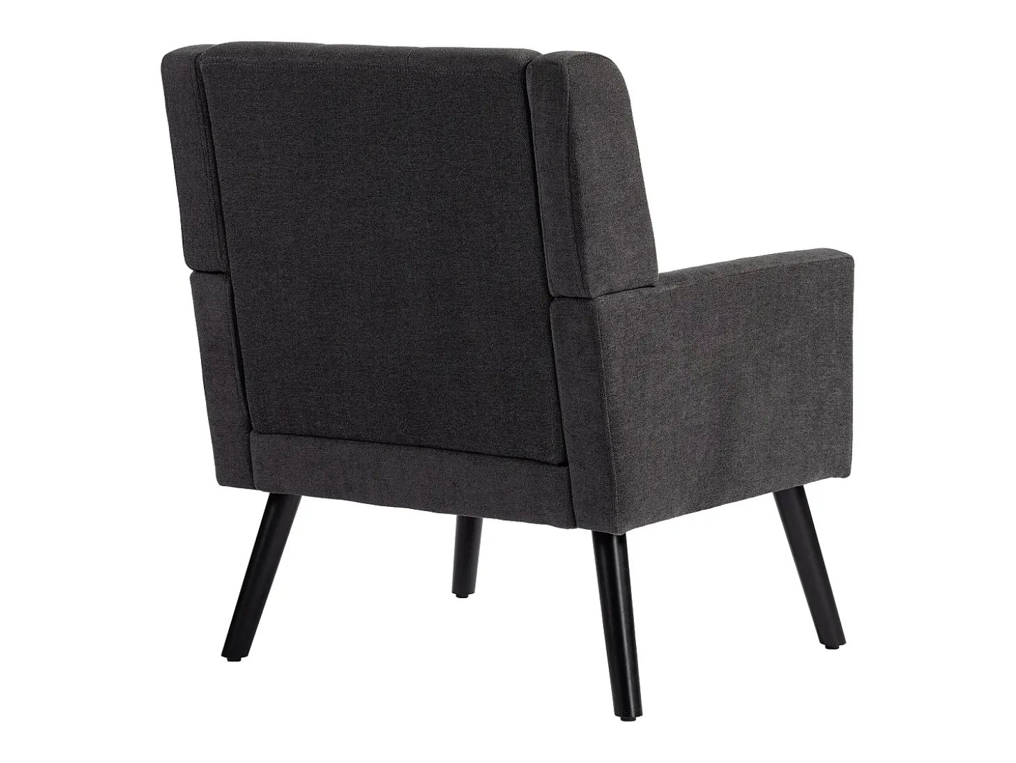 Sillón en tejido de lino gris oscuro con patas de madera.