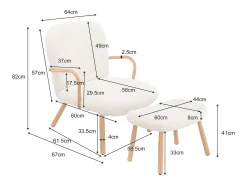 Sillón escandinavo de imitación de cachemira, reposapiés, salón, beige