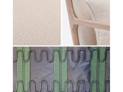 Sillón escandinavo de madera y tela de borreguito texturizado beige