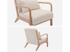 Sillón escandinavo de madera y tela de borreguito texturizado beige