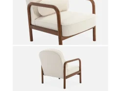 Sillón escandinavo de madera de hevea en tejido borreguito crema