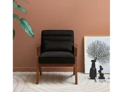 Sillón escandinavo de madera de hevea y terciopelo negro