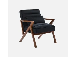 Sillón escandinavo de madera de hevea y terciopelo negro