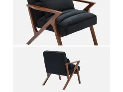 Sillón escandinavo de madera de hevea y terciopelo negro