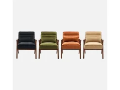 Sillón escandinavo de madera de hevea y terciopelo negro