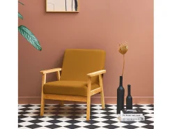 Sillón escandinavo de madera y pana mostaza