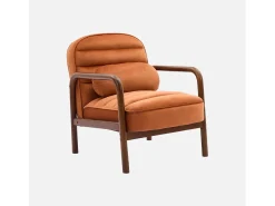 Sillón escandinavo de madera de hevea teñida de nogal y tela de