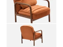 Sillón escandinavo de madera de hevea teñida de nogal y tela de