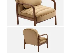 Sillón escandinavo de madera de hevea teñida de nogal y tela de