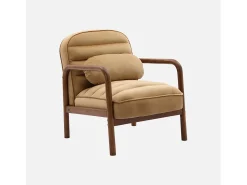 Sillón escandinavo de madera de hevea teñida de nogal y tela de