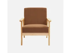 Sillón escandinavo de madera y pana marrón