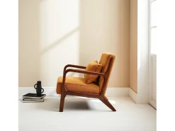 Sillón escandinavo de pana y madera de hevea nogal ocre