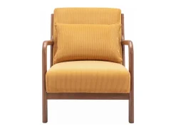 Sillón escandinavo de pana y madera de hevea nogal ocre