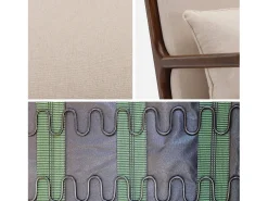 Sillón escandinavo de tela y madera de hevea beige