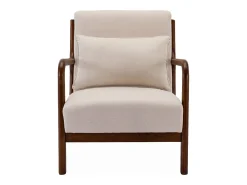 Sillón escandinavo de tela y madera de hevea beige