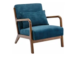 Sillón escandinavo de terciopelo y madera de hevea azul