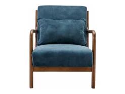 Sillón escandinavo de terciopelo y madera de hevea azul