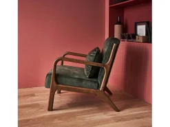 Sillón escandinavo de terciopelo y madera de hevea kaki oscuro