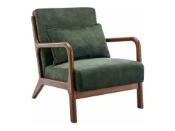Sillón escandinavo de terciopelo y madera de hevea kaki oscuro