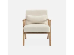 Sillón estilo escandinavo de madera de hevea borreguito crema