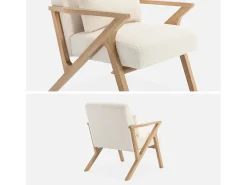 Sillón estilo escandinavo de madera de hevea borreguito crema