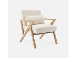 Sillón estilo escandinavo de madera de hevea borreguito crema