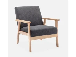 Sillón estilo escandinavo de madera y tela gris oscuro