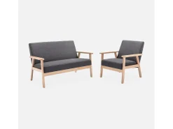 Sillón estilo escandinavo de madera y tela gris oscuro