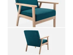 Sillón estilo escandinavo de madera y tela azul esmeralda