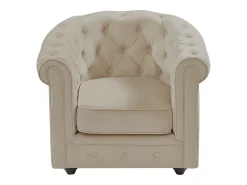 Sillón fijo de terciopelo color beige CHESTERFIELD
