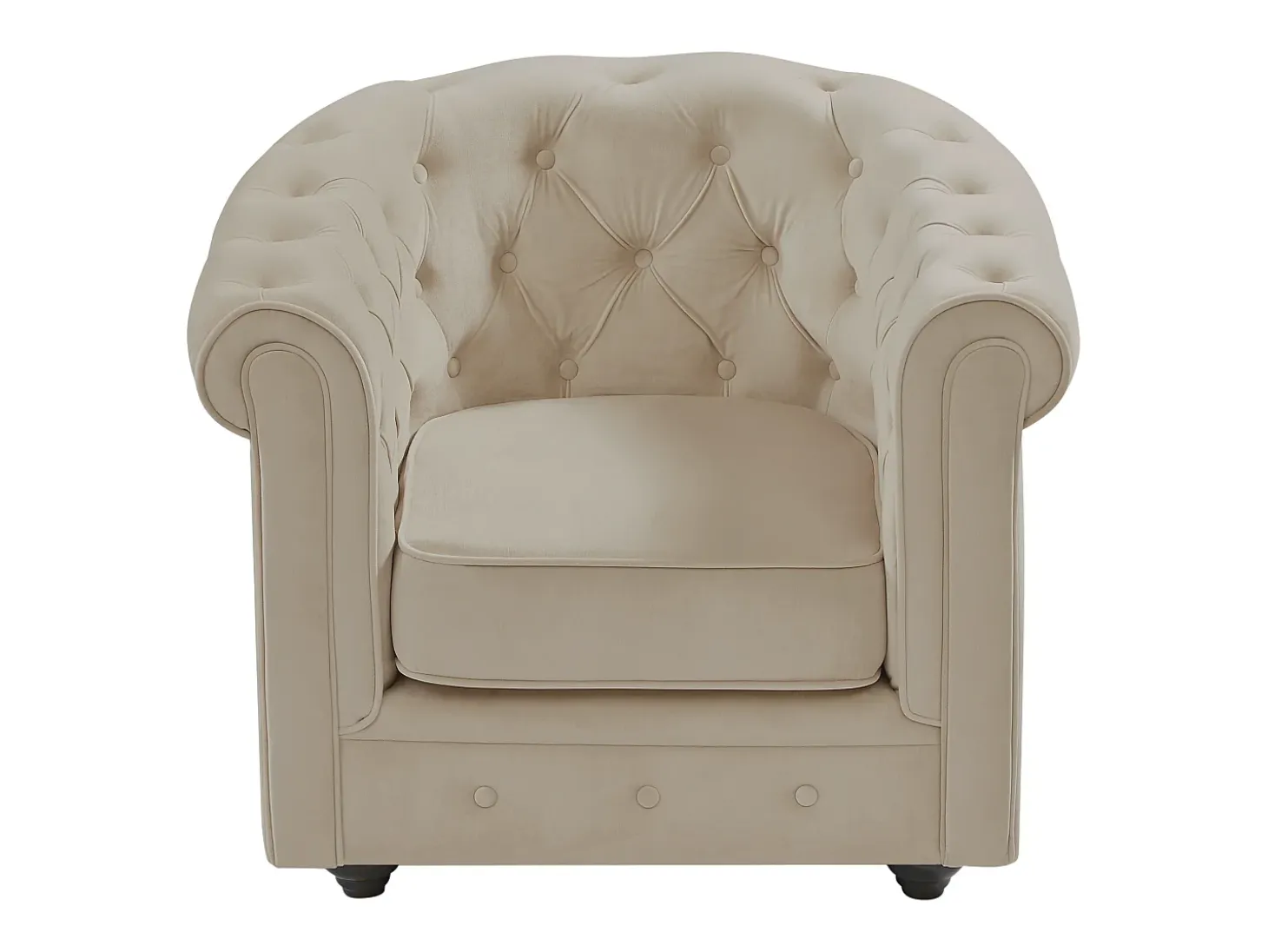 Sillón fijo de terciopelo color beige CHESTERFIELD