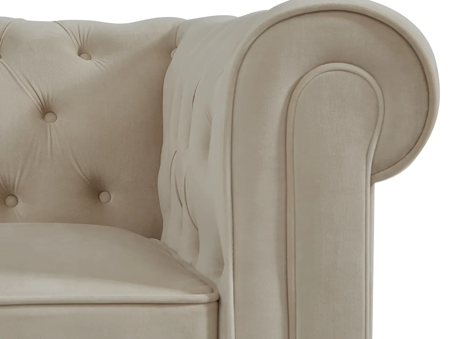 Sillón fijo de terciopelo color beige CHESTERFIELD