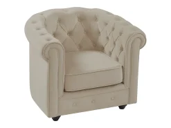 Sillón fijo de terciopelo color beige CHESTERFIELD