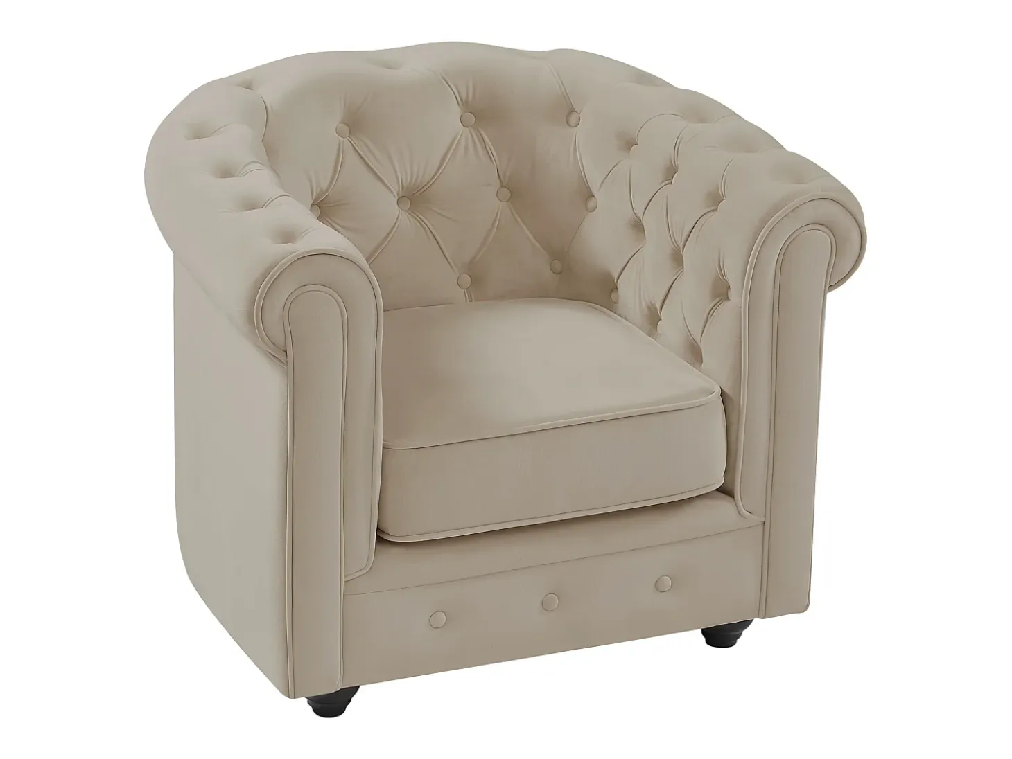 Sillón fijo de terciopelo color beige CHESTERFIELD