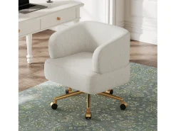 Sillón giratorio - 71 x 60 x 71 cm - con 5 ruedas - rotación de 360° - chenilla - beige
