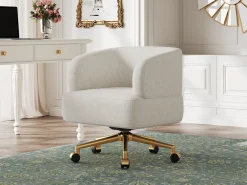 Sillón giratorio - 71 x 60 x 71 cm - con 5 ruedas - rotación de 360° - chenilla - beige